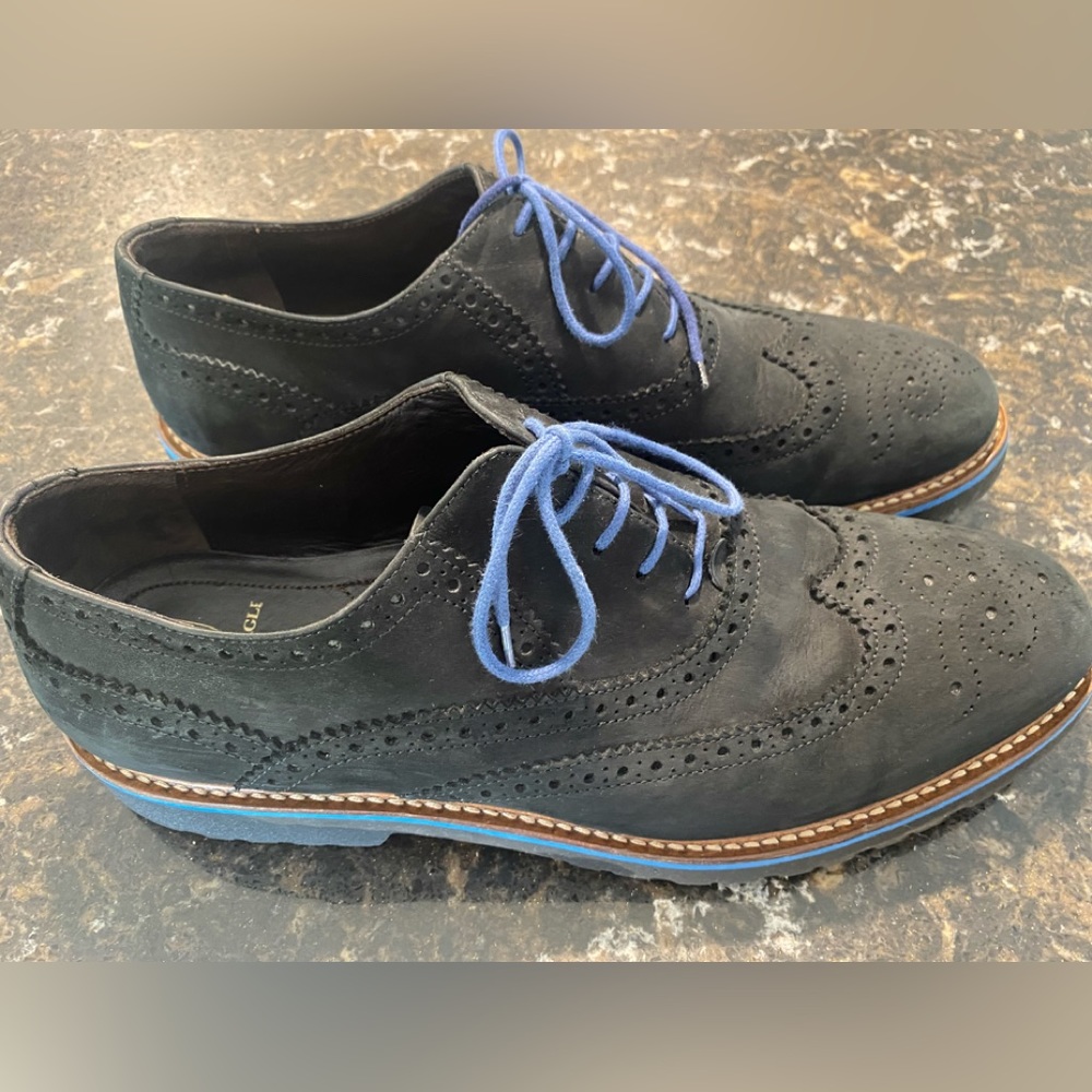 BrunoMagli shoes men size 12 black blue suede Live+ech wingtip